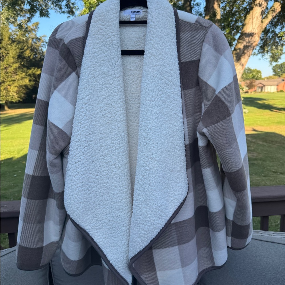 Sonoma Cozy Sherpa Open-Front Cardigan Jacket – Buffalo Plaid (Women’s XXL)
